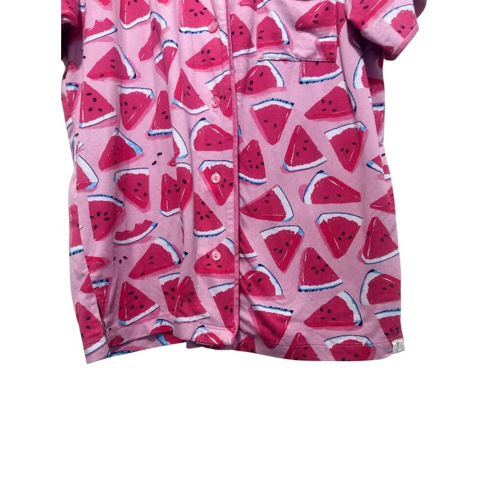 Munki Munki Watermelon Print Pajama Set Womens Large Pink Top & Wide Leg Capri - Picture 10 of 16